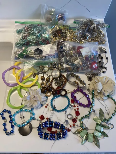 Lot Of  Assorted Costume Jewelry Large 3.5 lbs  Mixed Rings Bracelets Pins Etc