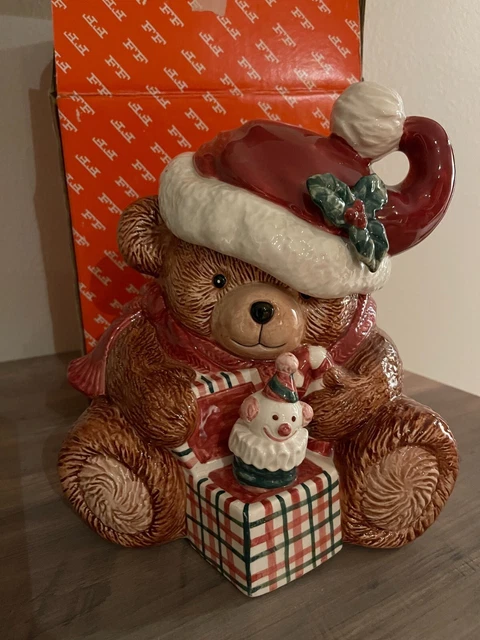 Tarro de galletas Fitz and Floyd oso de peluche navideño en caja