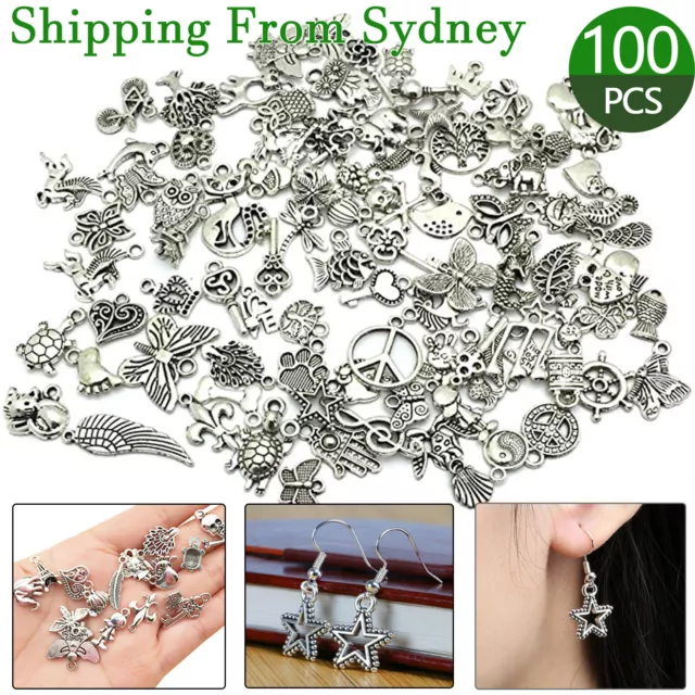 100X Jewelry Making Silver Charms Mixed Tibetan Silver Metal Charms Pendants DIY