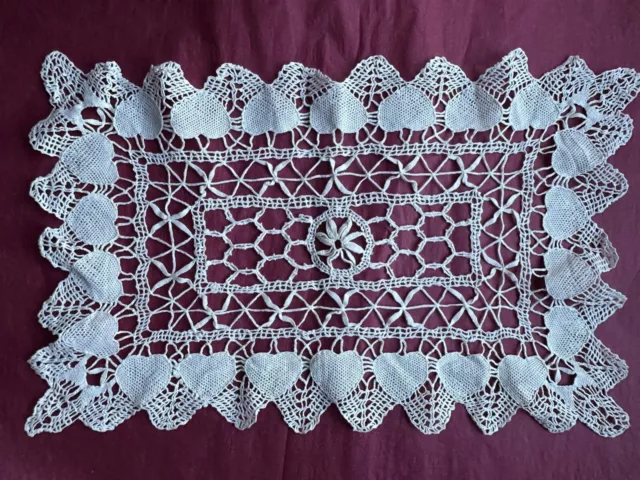 Beautiful French Vintage handmade knit cotton lace Doily - Rosace 17" by 11"