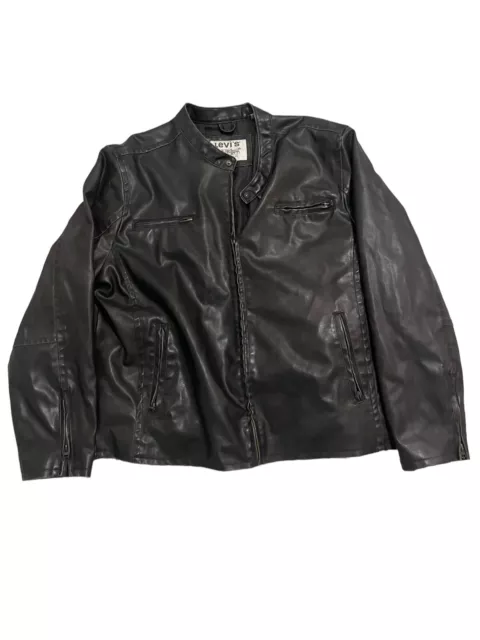 LEVI'S Trucker Jacket Faux Dark Brown Leather Coat Moto Motorcycle Men XX