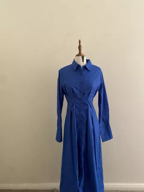 YH & Co Blue Cotton Blend Collared Long Sleeve Shirt Dress Size 8