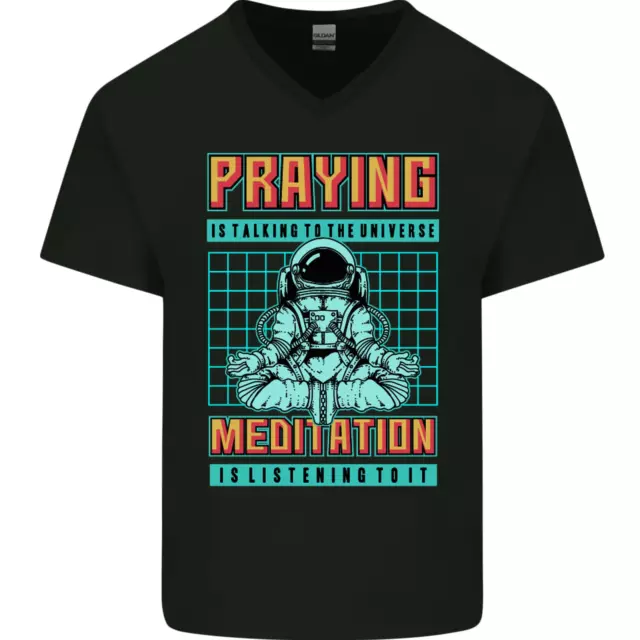 Preghiera E Meditazione Spazio Universo Yoga Uomo Scollo A V Cotone T-Shirt