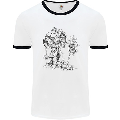 Viking Warior Skull Thor Odin Valhalla MMA Mens White Ringer T-Shirt