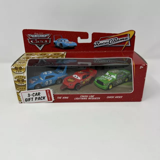 Paquete de 3 autos Disney Pixar línea de acabado diecast relámpago McQueen King Chick nuevo