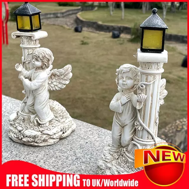 Solar Angel Statue Ornament Roman Column Angel Light Resin Waterproof for Garden