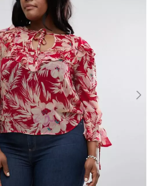 ASOS Floaty Blouse In Red Floral Print Size UK 8 RRP-£34 2