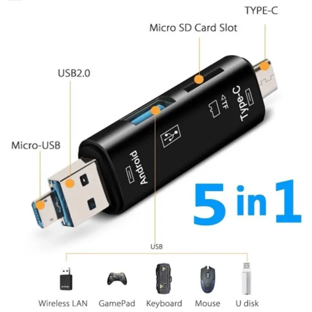 USB 2.0 Multifunzione 5 in 1 Micro USB / Type C / Lettore di Schede SD TF OTG