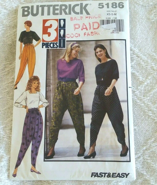 Pantalones Harén Butterick Misses patrón 5186 talla 6-14 de 1990