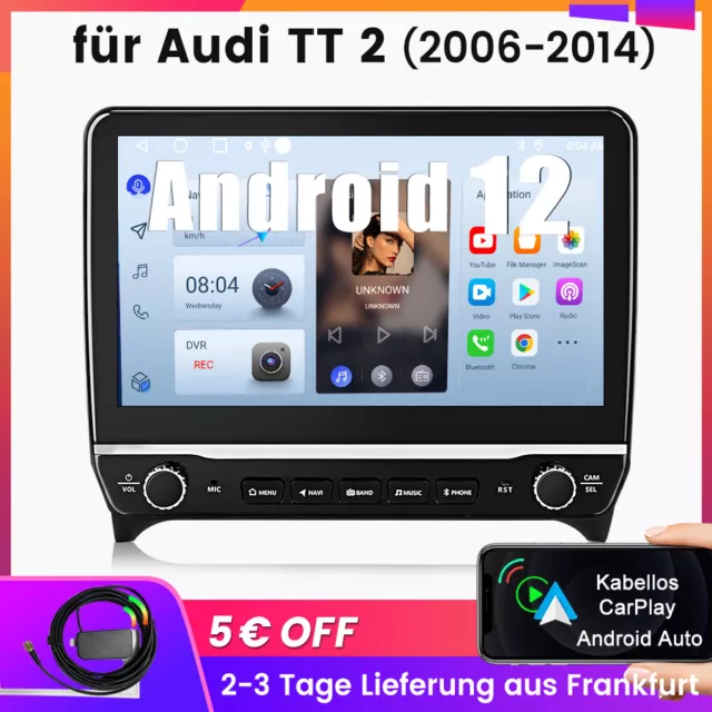 10''Android Auto Wireless Carplay Car Radio GPS Stereo for Audi TT MK2 2008-2014