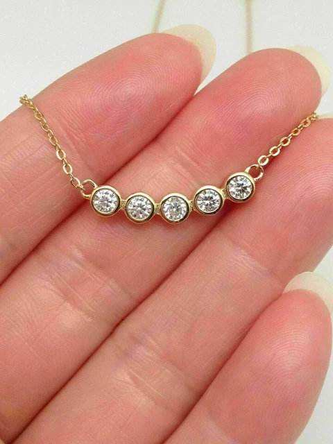 2Ct Round Cut VVS1 Diamond Bezel Set Bar Pendant 14K Yellow Gold Over Free Chain