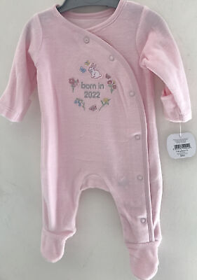 Newborn 7.5 Lbs~ Pink Velour Embroidered Born In 2022 Sleepsuit