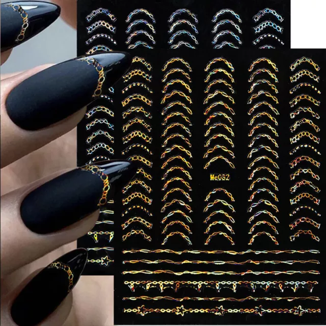 Or Glitter 3D Nail Stickers French Nail Stickers Stripe Line Nail Art €