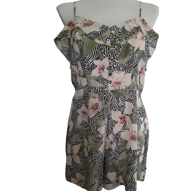 EX Topshop tuta da donna casual floreale senza maniche taglia 4 6 8 10 12 14