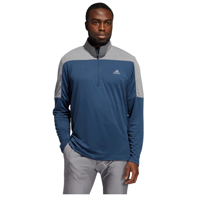 Adidas Uomo Leggero Mezza Zip Felpa Blu Navy Golf Palestra Corsa Maglia Pullover