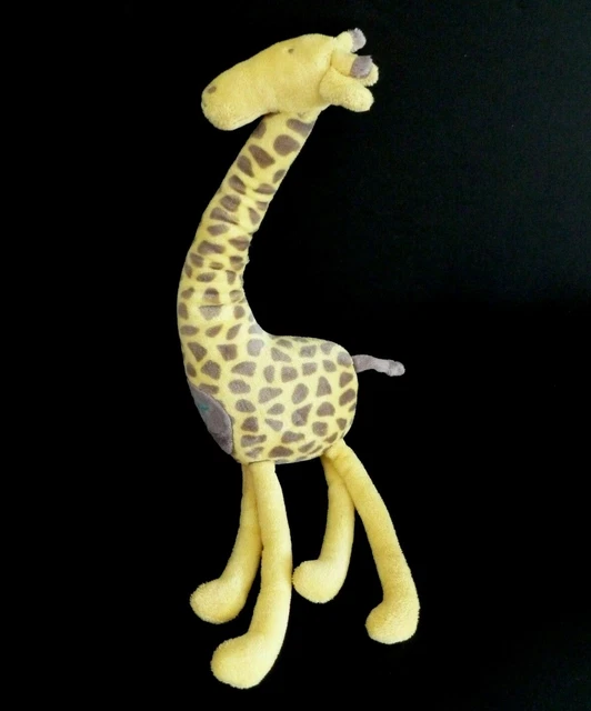 *. DOUDOU PELUCHE OBAIBI OKAIDI GIRAFE JAUNE TAUPE BLEU 38cm EXCELLENT ETAT
