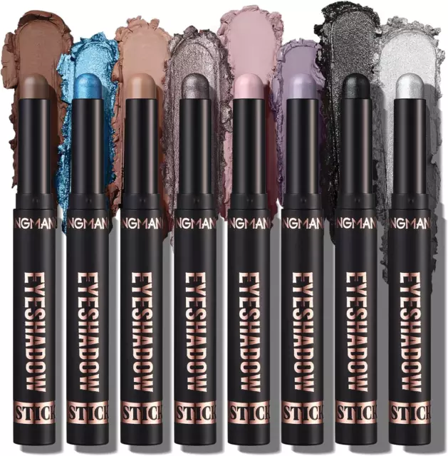 8PCS Eyeshadow Stick Set, Shimmer Cream Eyeshadow Pencil Crayon, Waterproof