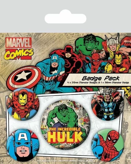 Marvel Comics (Hulk) Badge Pack of 5 Safety Pin Backed Badges