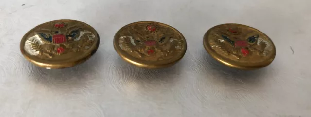 Boutons militaires vintage ton or métal rouge, blanc et bleu ~ (3) 3