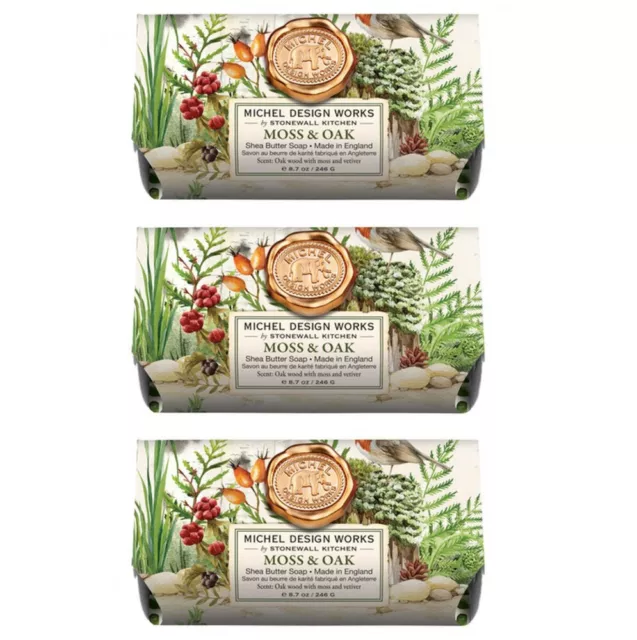 Set/3 Michel Design Works 8.7 oz Artisanal Bar Bath Soap Moss & Oak