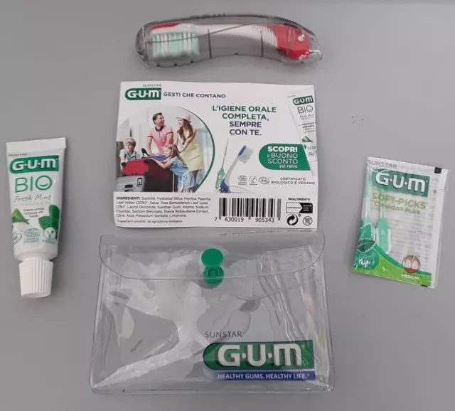 GUM TRAVEL KIT BIO set da viaggio spazzolino dentifricio scovolino piks denti