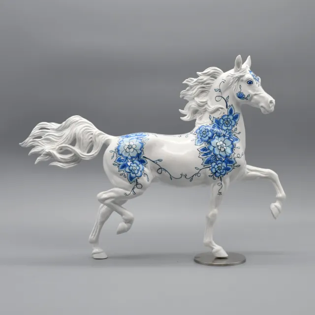Custom Hand Painted Huckleberry Bey Breyer Horse- Glossy Blue Floral - 1:9 Scale