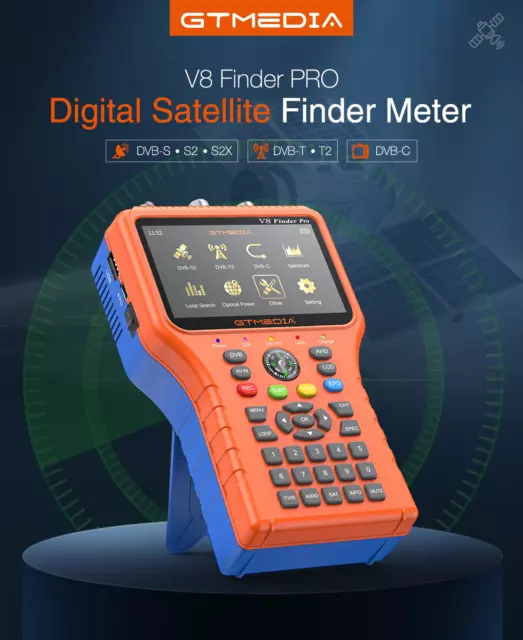 DVB-S/S2X V8 Digital Satellite Finder Meter SAT Finder FTA 3.5"LCD Receiver HEVC