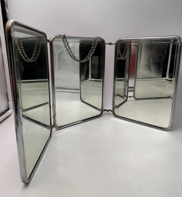 Grand Miroir De Barbier Ancien Bambou - Tain Au Mercure - UNIS FRANCE - Vintage