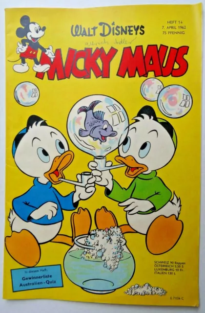 Micky Maus Heft Nr. 14 aus 1962, mit Sammelbild, Zustand 1-2