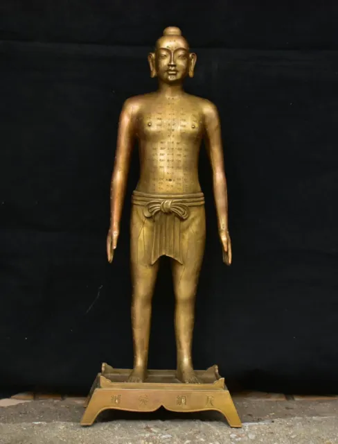 22" Old Chinese Medical science Copper Acupuncture points people Point Statue