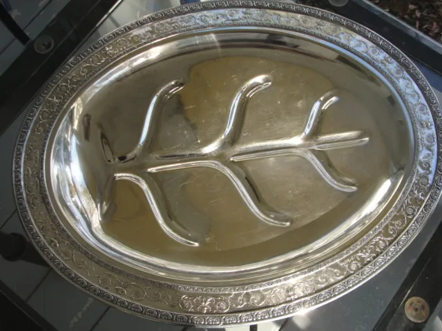 Vintage Large Footed silverplate Meat Tray with Tree Well
