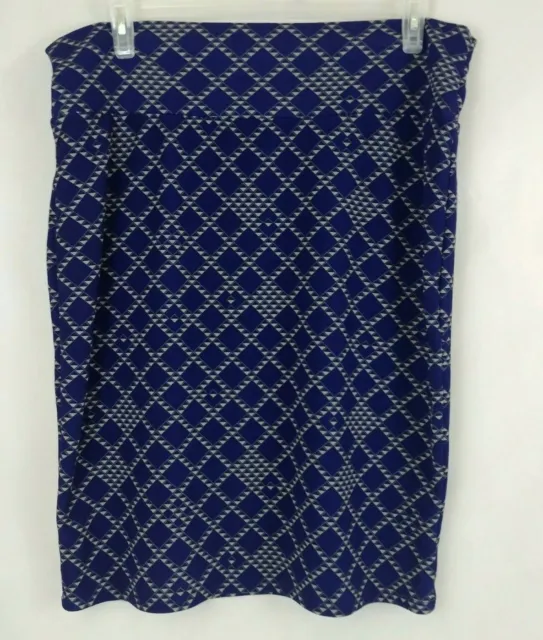 LuLaRoe Cassie Pencil Skirt Dark Blue With Gray Diamond Design Size 3XL