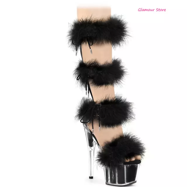 SANDALI TACCO 18 sabot SEXY plateau Nero Fasce in Pelliccia dal 35 al 42 club