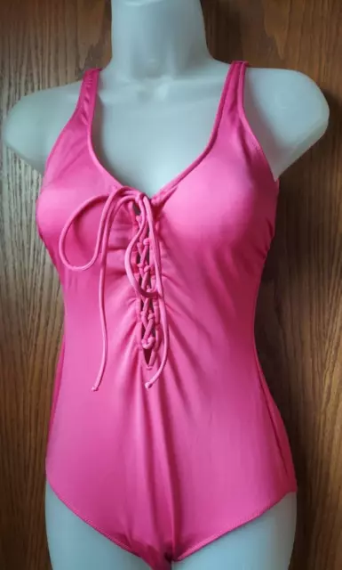 Vintage 1960'S Gottex Hot Pink Padded Bullet Bra One Piece Swimsuit Size 34/12