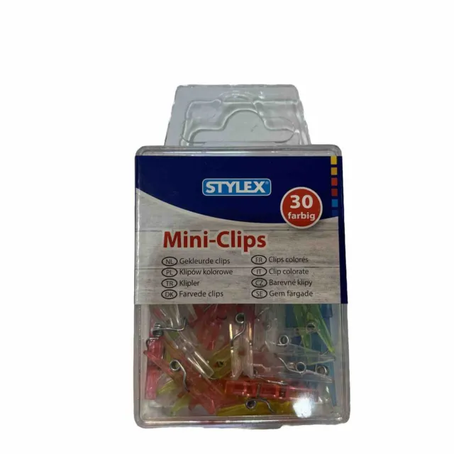 Stylex 30 Stück Dekoklammern - Mini Wäscheklammern Clips - bunt farbig sortiert