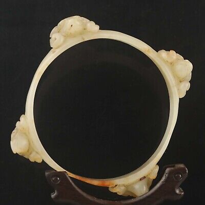 Old China natural hetian jade hand-carved statue of four sheep bangle bracelet
