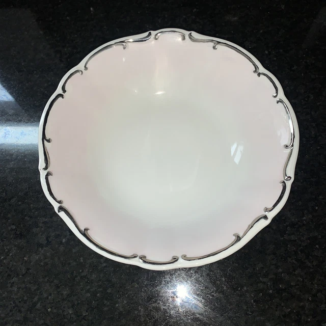 bareuther waldsassen bavaria germany serving bowl pink white silver VTG 9"