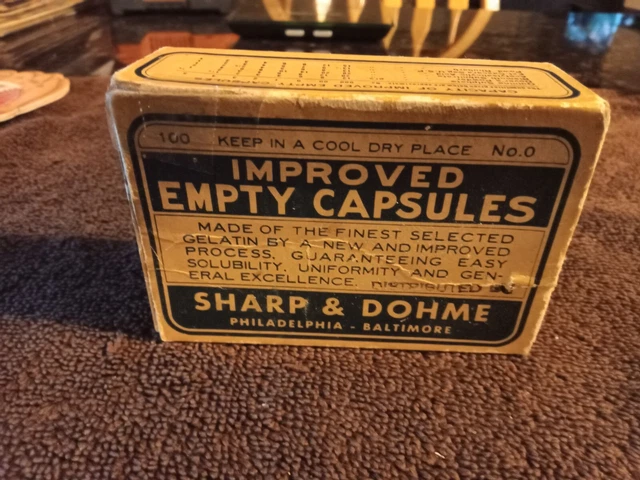 Old Vintage Original Sharp & Dohme Improved Empty Capsules Box 1930's