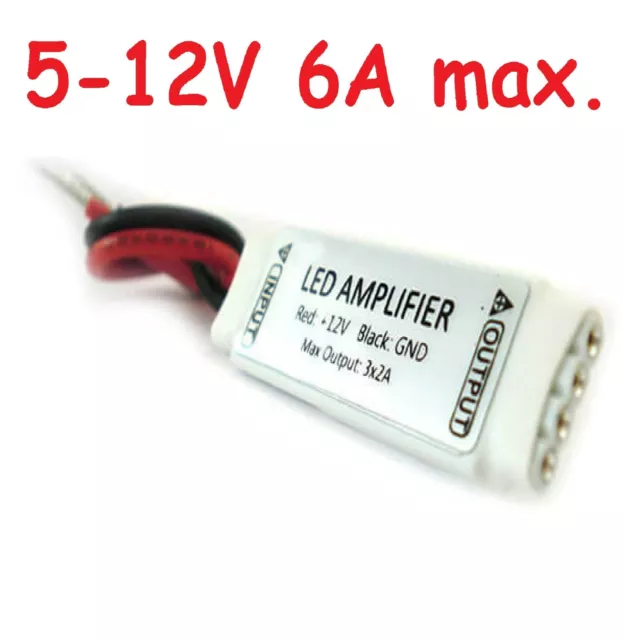 10 Pz. Mini AMPLIFICATORE di segnale per striscia LED RGB 5-12V 6A 3 canali