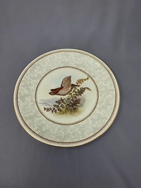 Royal Worcester Gold On Cream With Game Bird 9 Inch Luncheon Plate C. 1888 W2666