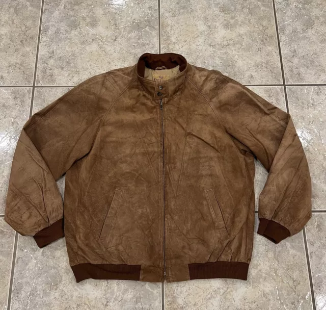 Vtg Mens Medium Long King Ranch Suede Leather Bomber Lined Saddle Rancher Jacket