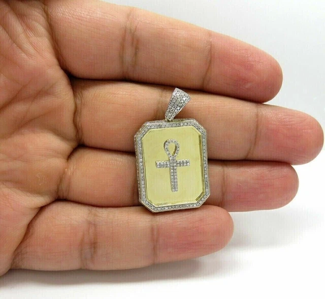 2.20Ct Round Cut Moissanite Dog Tag Cross Men's Pendant 14K Yellow Gold Plated