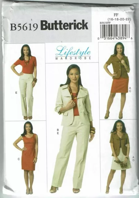 Butterick Sewing Pattern 5619 Jacket Dress Skirt Pants Size 16-22