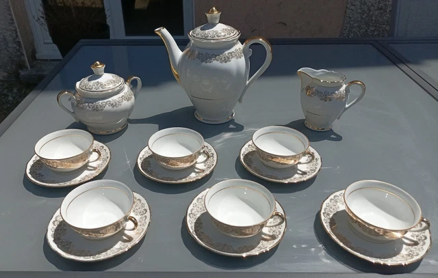 Service à Thé / Café Ancien Et Rare En Porcelaine Véritable De France Motif Fleur Fernand Deshoulieres A Chauvigny Service A Cafe Pour 12 Personnes Porcelaine