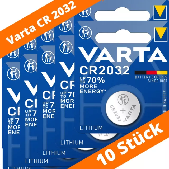 10 x Varta CR 2032 DL2032 3V Lithium Batterie Knopfzelle Blister 6032