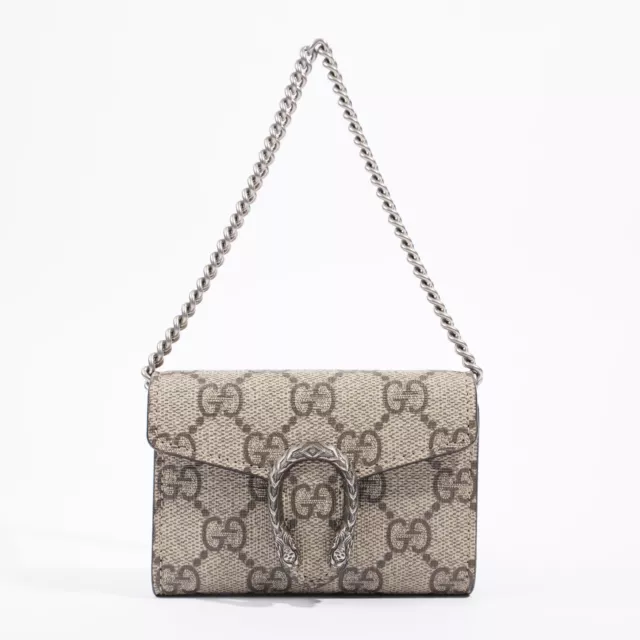 Gucci Dionysus Card Holder On Chain Beige And Ebony GG Supreme Coated Canvas Min