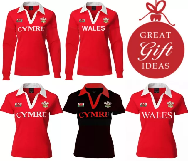 New Women's Welsh Wales Cymru V Collar Long Short Sleeve Rugby T Shirt Tops