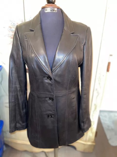 Vintage Jones New York Women's Size M Soft Black Leather Coat Jacket Button