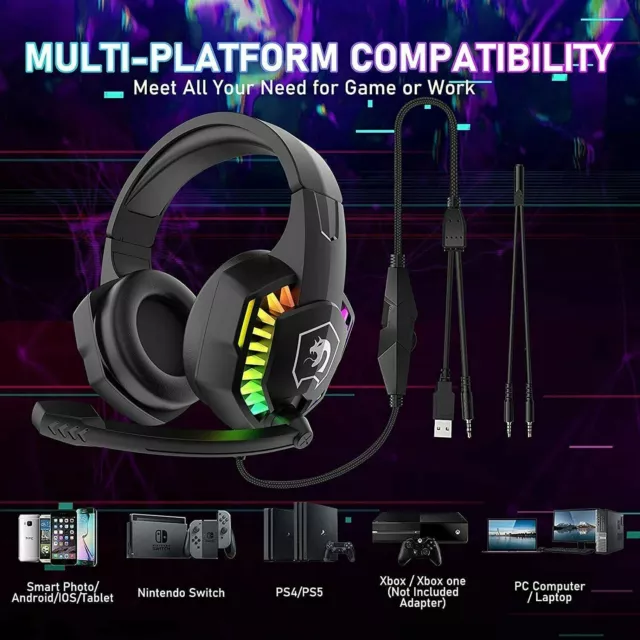 RGB LED Gaming-Headset 3D Stereo-Surround-Kopfhörer mit Soundkarten,Für PC PS4