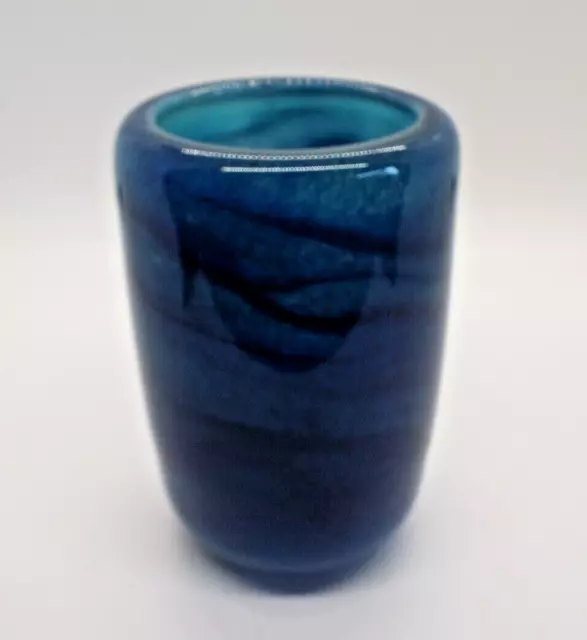 BLUE SWIRL STUDIO GLASS 13 cm  VASE FOR LAKELAND BY ARTIST  J.S. ACROYD - SIGNED